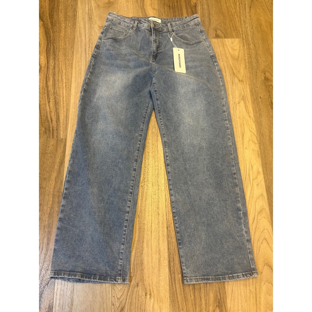Mars Power Women Blue Wide Leg High Waisted Denim Jeans Size XL NWT